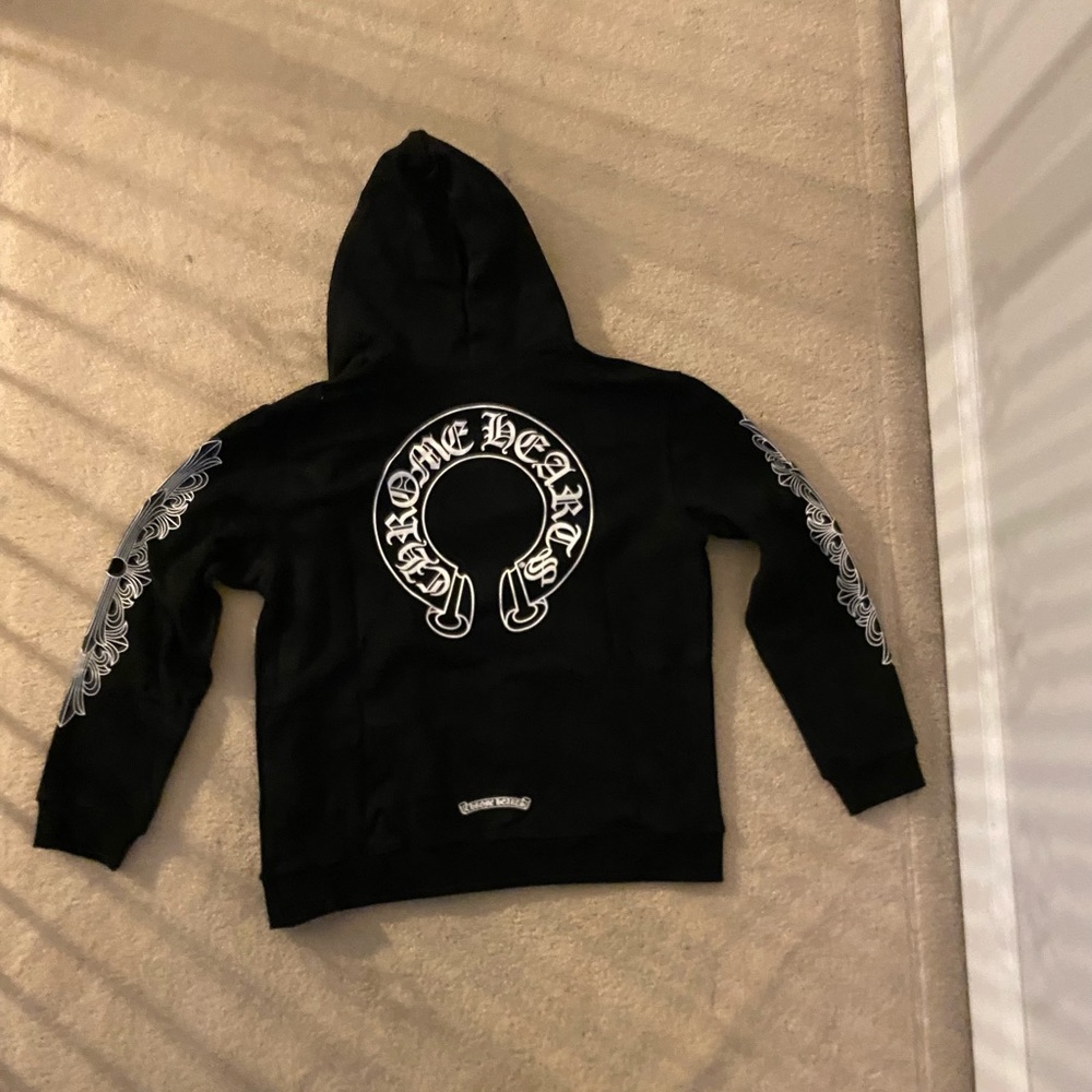 Large Black Chrome Hearts Floral Horseshoe Zip Up Hoodie Jacket